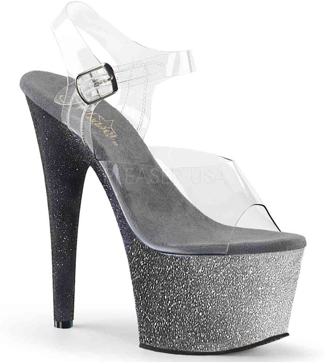 EU 38 = US 8 | ADORE-708OMBRE | 7 Heel, 2 3/4 Ombre Glittered PF Ankle Strap Sandal